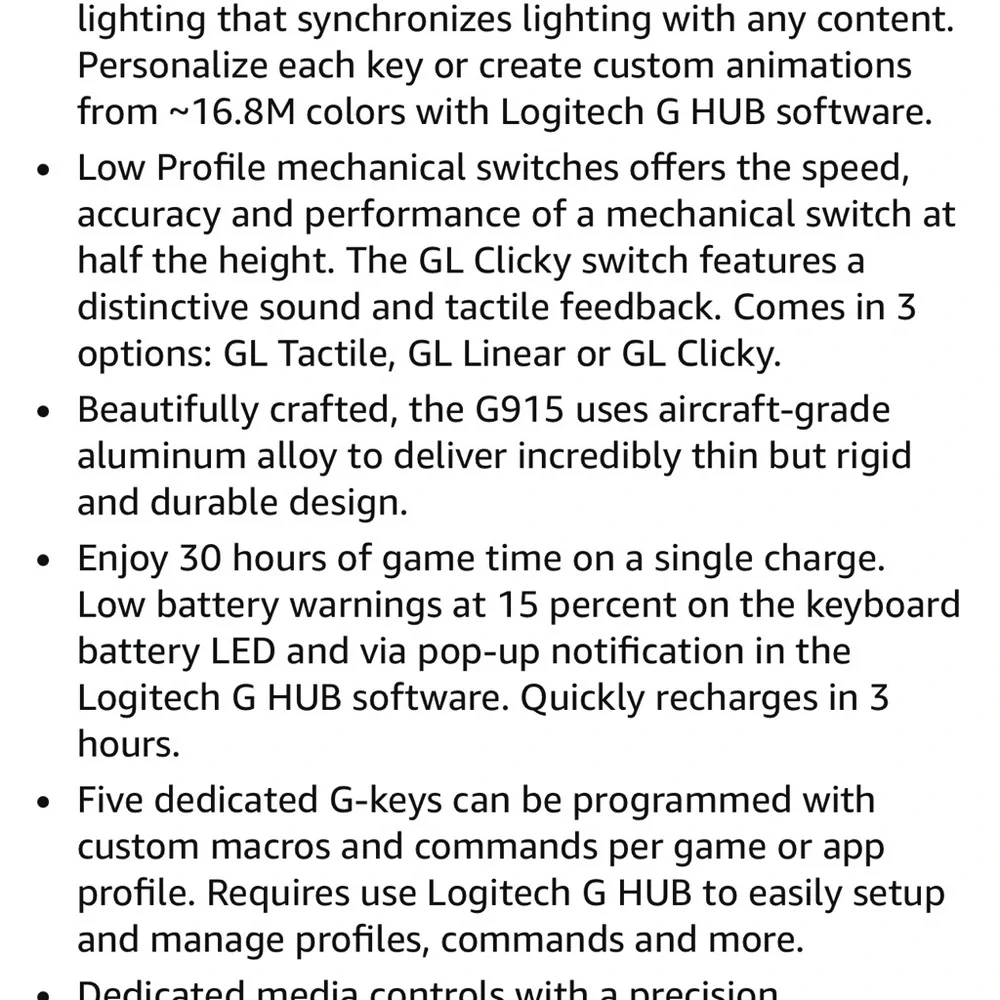 Logitech G915 LIGHTSPEED RGB Mechanical Gaming Keyboard/Bluetooth Support